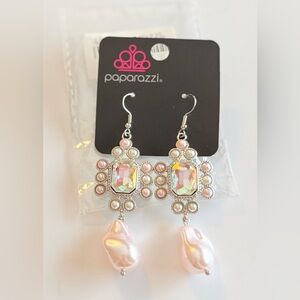 Paparazzi Iridescent Pink and Silver Drop Earrings